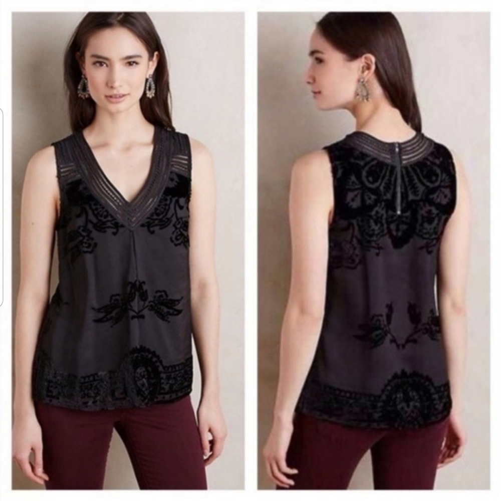 Anthropologie Meadow Rue Black Velvet Tank Sleeveless Blouse Size Small Fanya